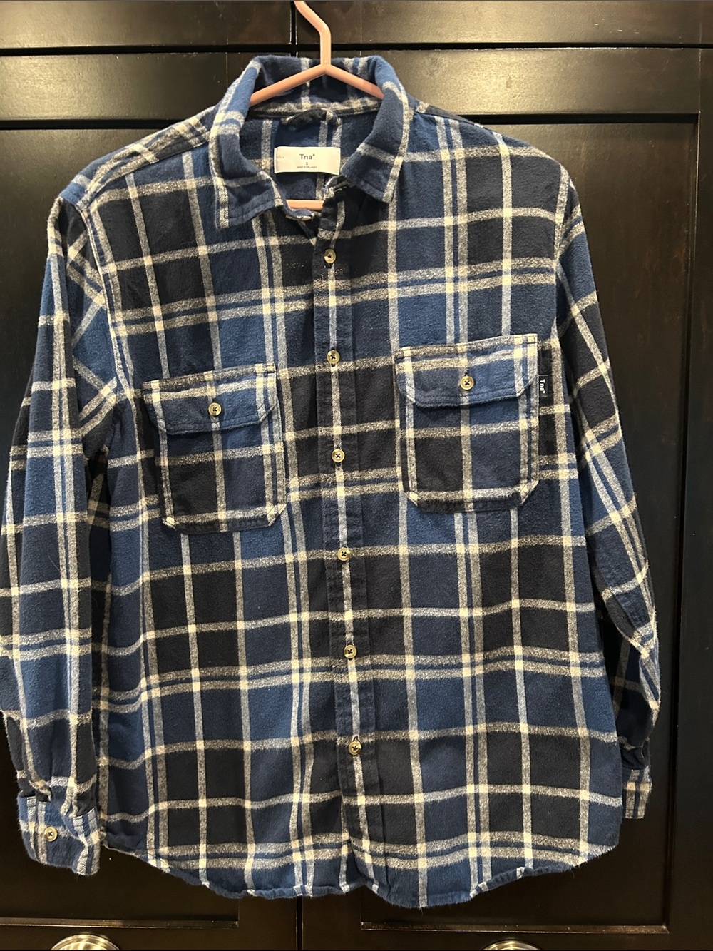 TNA Navy and Light Blue Plaid Button-Down Shirt